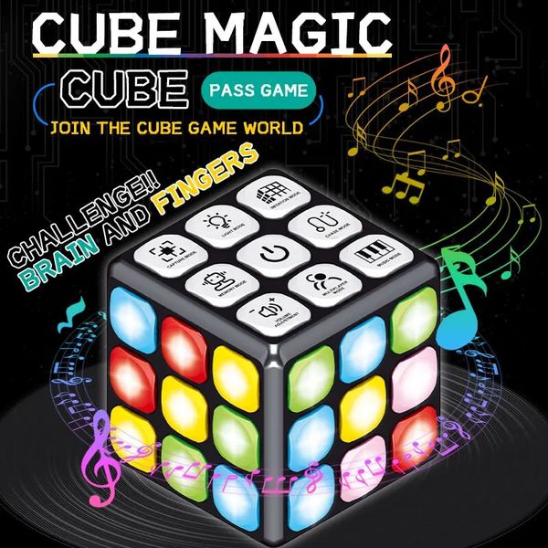 Stregoneria Cubo magico Suono elettrico e flash Varietà musicale Decompressione Intelligenza Sviluppa giocattoli cubici di illuminazione per regali per bambini 240118