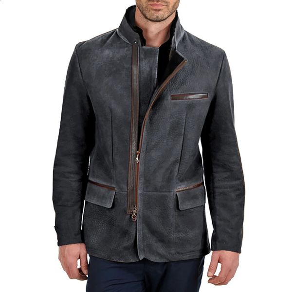 Пальто из искусственной кожи для мужчин, зимняя одежда, мужская мотоциклетная искусственная куртка, модная куртка с длинным рукавом, весна 2024, мужская верхняя одежда 240130