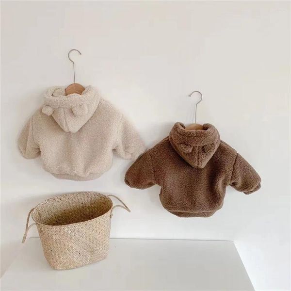 Giacche Cappotto per neonato in pile caldo Autunno Inverno Velluto spesso Felpe con cappuccio per bambini Abbigliamento per bambini Capispalla per bambini con orso di cartone animato