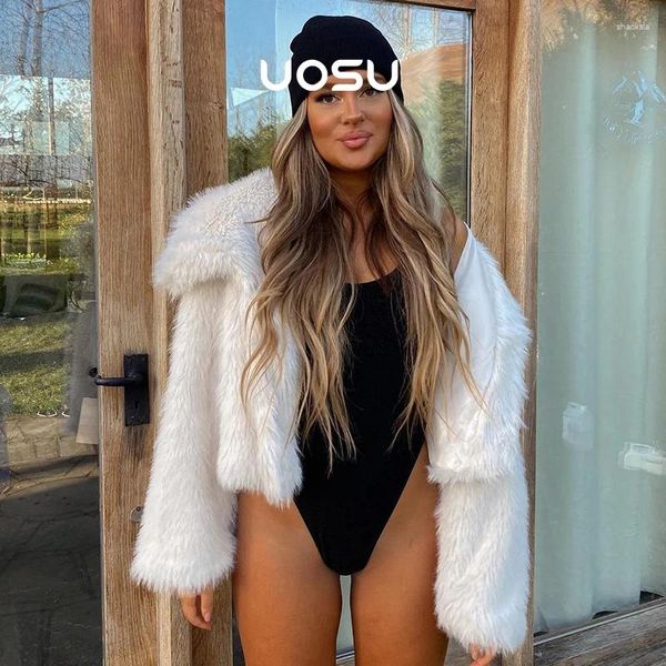 Frauen Pelz Winter 2024 Mode Weiß Big Drehen Unten Kragen Faux Jacke Frauen Mantel Chic Y2k Mädchen Kpop Kurze Mäntel outwear Tuch