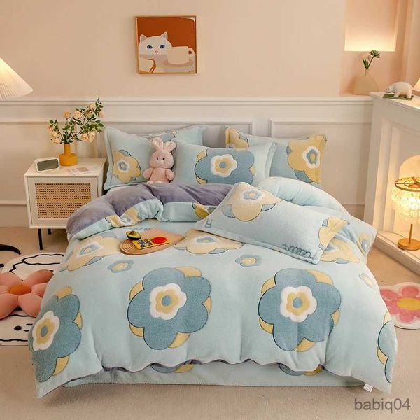 Set di biancheria da letto 1PC Copripiumino e custodia 2PC Set Flanella Corallo Pile Caldo Inverno Spessa Singola Doppia Queen King Set di biancheria da letto trapuntata