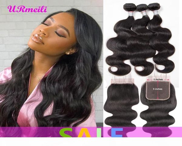 Onda do corpo indiano cabelo humano 3 pacotes com fechamento 5x5 cru virgem cabelo indiano tecer pacotes de onda do corpo cor natural cabelo remy exte3317234