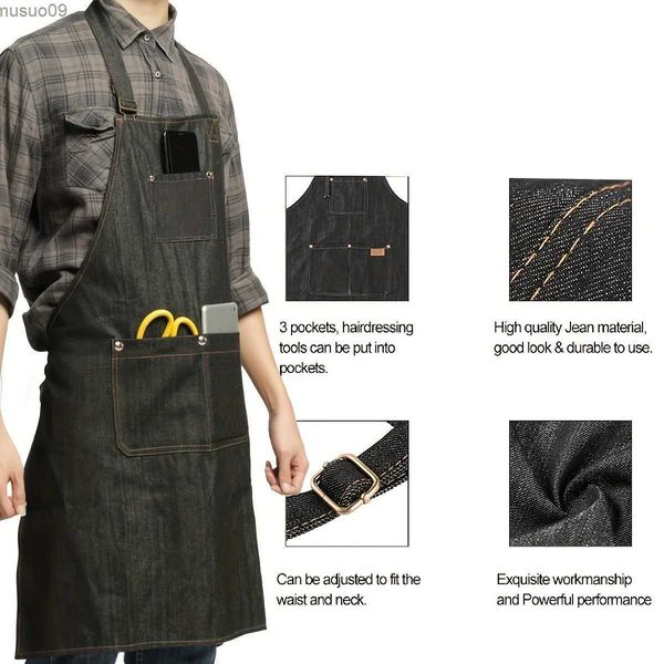 Schürzen Leichte Denim-Jeans-Werkzeugschürze mit Taschen, wasserdichte, gewachste Canvas-Schürze für Männer und Frauen, verstellbare Arbeitsschürze