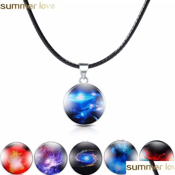 Collane con ciondolo Nuovo universo della moda Collana con ciondolo in vetro stellato in pelle per le donne Colorf Ball Shape Charm Choker Jewelr Dhgarden Dhior