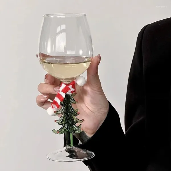 Bicchieri da vino alla moda per albero di Natale in vetro con piccola sciarpa simpatico calice da champagne cocktail party decorazione domestica regalo