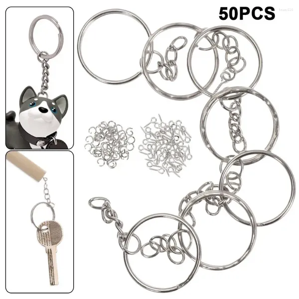 Portachiavi 50PCS Materiale Perni per occhi Anelli di salto aperti Creazione di gioielli Accessori fai da te Portachiavi con viti Kit portachiavi