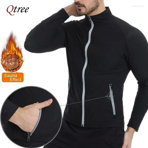 Intimo modellante da uomo Qtree Sauan Giacca dimagrante Compressione del sudore Uomo Vita Trainer Camicie Neoprene Shaper a maniche lunghe Gilet dimagrante