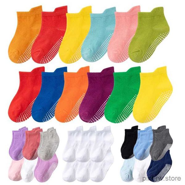 Kindersocken, 6 Paare/Los, 0 bis 6 Jahre, Baumwolle, rutschfeste Bootssocken für Jungen und Mädchen, niedrig geschnittene Boden-Kindersocke mit Gummigriffen für vier Jahreszeiten