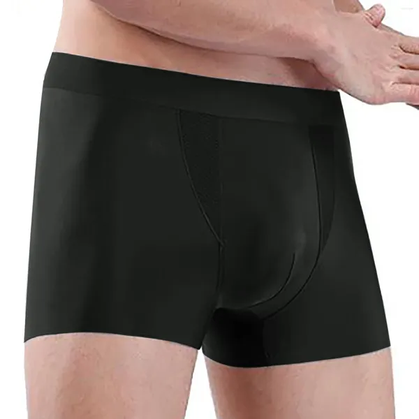 Underpants Mens Underwear Moda Seda Gelo Seda Cor Sólida Cintura Baixa U-Convexo Alta Elastic Boxers Respirável Esportes