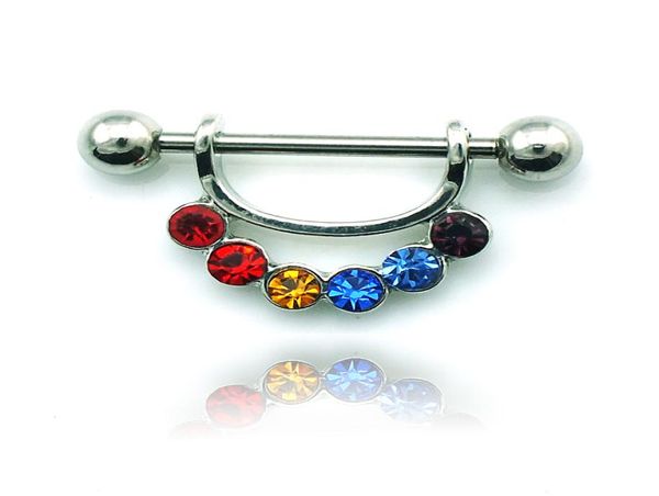 Brandneue Mode-Nippelringe aus 316l-Edelstahl, mehrfarbig, mit Strasssteinen, Piercing-Schmuck, komplett RHK11379141611