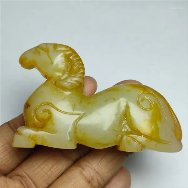 Estatuetas decorativas chinês antigo xiuyan jade zodíaco ovelhas pingente estátua artesanato
