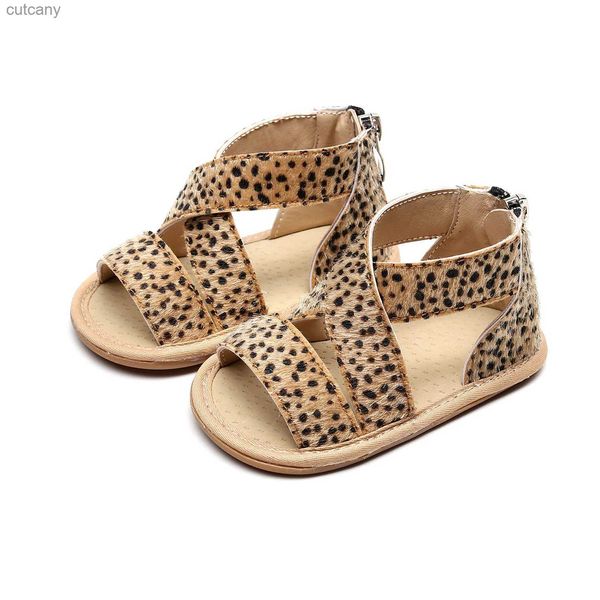 First Walkers PU Leather Baby Girls Boys Sandals Summer Infant Leopard Style Solid Color Soft Rubber Sole Shoes Toddlers Non-slip PrewalkerL240217