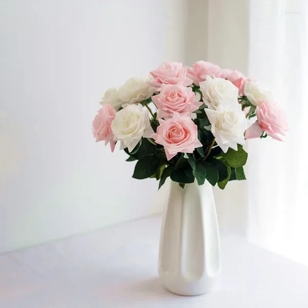 Fiori decorativi San Valentino 2024 Real Touch Latex Rose Confezione da 50 pezzi Decorazione floreale artificiale Bouquet Decorazioni per la casa di nozze