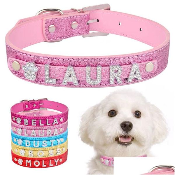 Hundehalsbänder, Leinen, Pu-Leder, individuelle Hundehalsbänder mit Strasssteinen, personalisierte Namensbuchstaben, Diamante-Schmuck, Edelsteine, DIY-Haustiermarke, Clogo Dhc2O