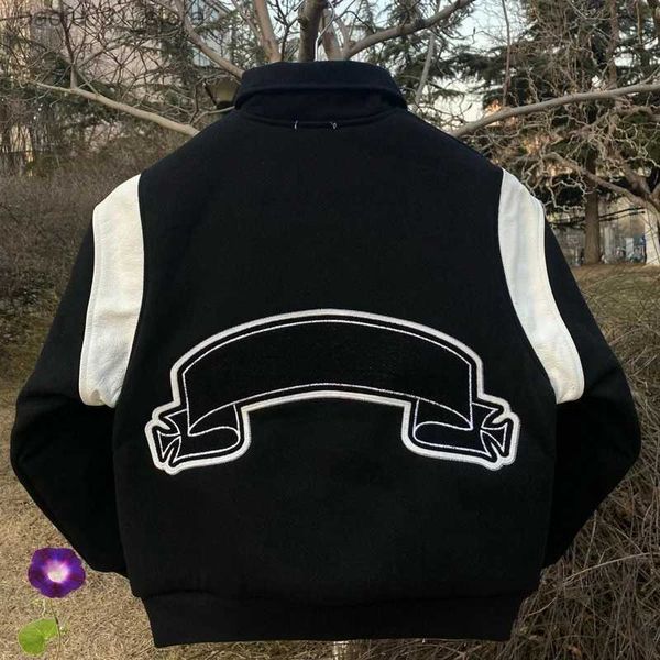 Männer Hoodies Sweatshirts Hohe Qualität ASKYURSELF Baseball Uniform Splice Leder Stickerei Mantel Männer Frauen American High Street Askyurself Jacken Q240217