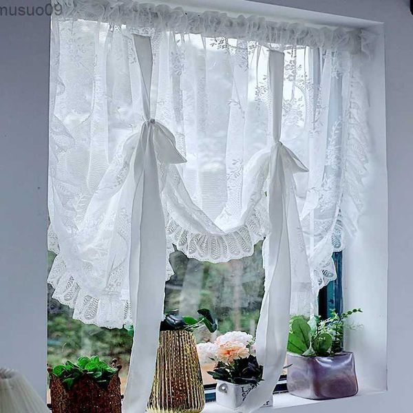 Cortina coreana pull up cortinas para sala de estar renda branca romana cortina curta para cozinha banheiro varanda janela painel cortina