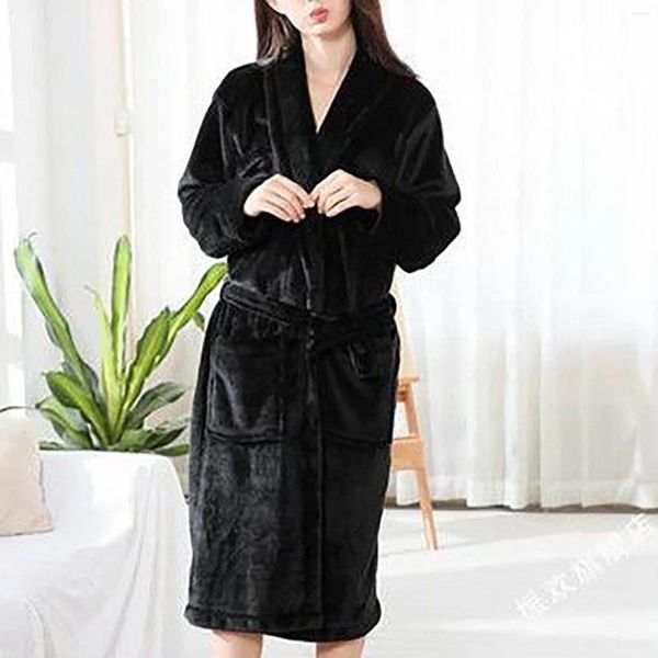 Roupas étnicas Mulheres Comprimento Total Xaile Collar Velour Luxo Bath Robe Mulheres Bathrobe Kimono Robes por muito tempo com bolsos