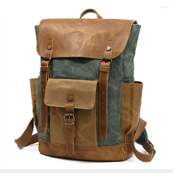 Zaino Uomo Tela vintage Tela di alta qualità Cinture con copertura in pelle Borsa Mochilas Moda Viaggio Scuola Laptop Zaino coreano Borse