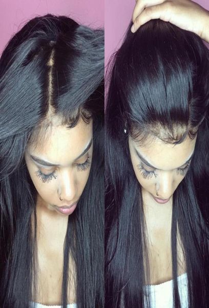 Brezilyalı zekice tam dantelli insan saç perukları siyah kadınlar için ucuz brezyalı ipekçe düz tam dantel peruk bebek saçlı doğal 3697743