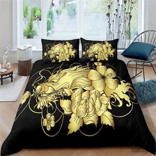 Conjuntos de cama Dragão Capa de Edredão King Queen Japonês Conjunto de Cama Exótico Antigo Mítico Animal Consolador Capa 2/3pcs Capa de Colcha de Poliéster