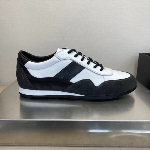 Marca de designer de moda de luxo, calçados esportivos masculinos de negócios e lazer com couro de bezerro cera preto e branco com cadarço, sapatos leves de cano baixo, tamanhos 5 a 10