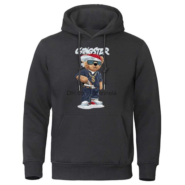 Erkek Hoodies Sweatshirts Altın Kolye ile Oyuncak Ayı Giyin Erkek Giysileri Crewneck Pullover Hoody Fashion Street Sweatshirt Polar Sıradan Hoodie Erkek T240217