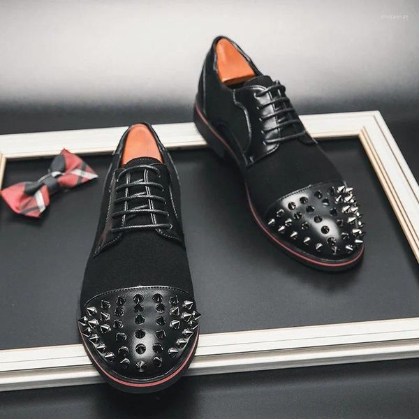 Sapatos de vestido homens moda casual couro pu com laço de unha de metal durável preto europeu tamanhos 38-48