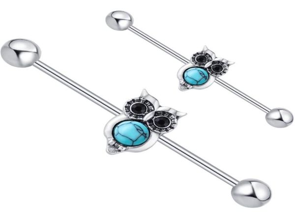 Opal Stone Baykuş Çelik Endüstriyel Piercing Barbell Küpe Seksi Kadın Vücut Takı Helix Kulak Bar Tragus Piring 20pcs3533177