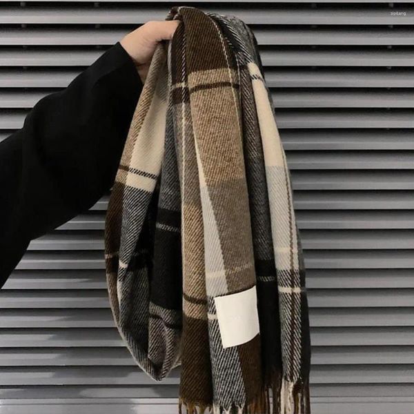 Schals Helle Farbe Schal Plaid Print Unisex Winter Mit Quaste Detaillierung Dickes Warmes Weiches Plüschmaterial Für Halshaltung