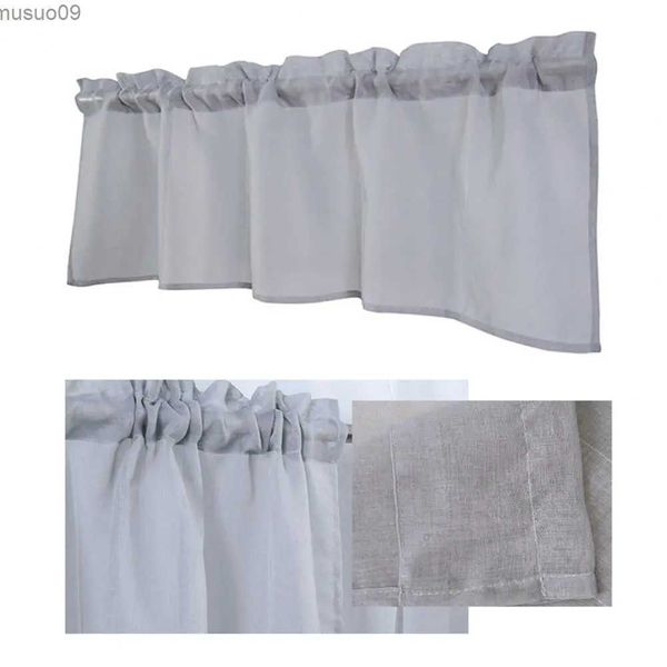 Cortina de janela cortina de usar estilo haste fina respirável cor sólida valance fio de cânhamo cortina curta cozinha quarto janela cortina