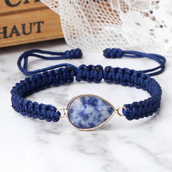 Braccialetti a maglie Corda intrecciata blu scuro Uomo Sabbia blu Ciondolo in pietra naturale Yoga Nodi fatti a mano Coppia per donne Gioielli regolabili Regali