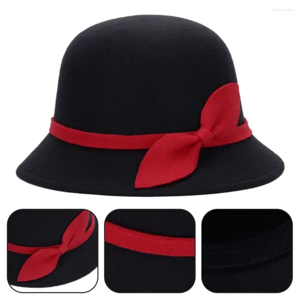 Berets senhoras com arco outono inverno casual bacia chapéu fedora boné cúpula balde bowler chapéus