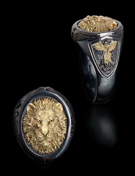 Cool Men039s Anello in oro giallo 18 carati bicolore in oro nero con diamanti Africa Grassland Lion Anello da uomo Gioielli per feste di nozze Taglia 7 14 3692088