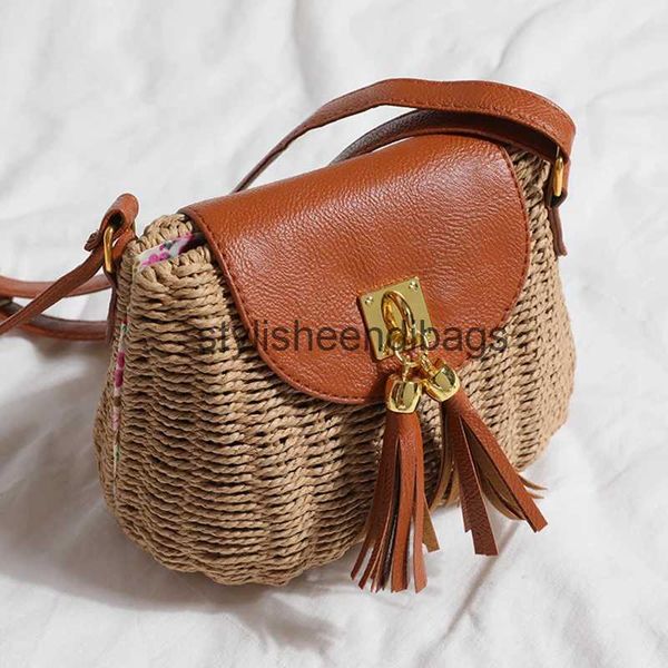 Bolsas de ombro Bolsa de couro de palha japonesa para mulheres Boho Vintage Hand-Woven Rattan Bag Handmade Tecelagem Praia Círculo BohemiaH24217