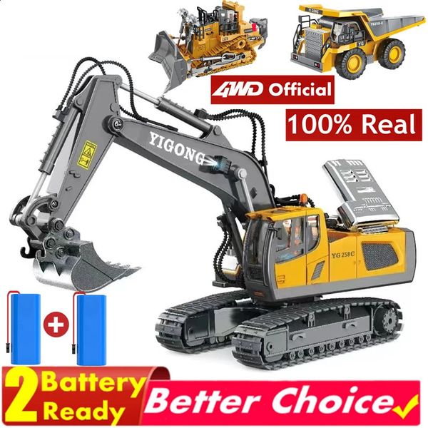 4WD Alloy 2.4G RC Car / Bagger / Muldenkipper / Bulldozer 11 Kanäle mit LED-Leuchten Engineering Car Kinder Elektrospielzeug 240127