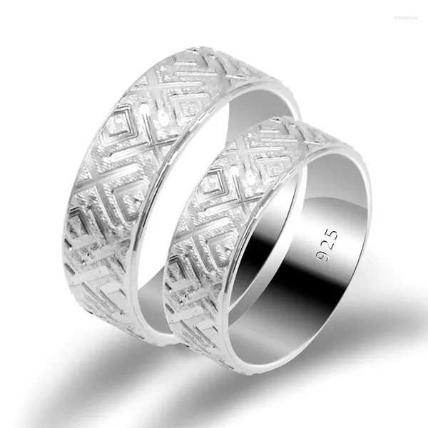 Anelli a grappolo Coppia in argento sterling 925 Set elegante design a strisce Anello per fede nuziale per amante Uomo Donna Gioielleria raffinata Regali di anniversario