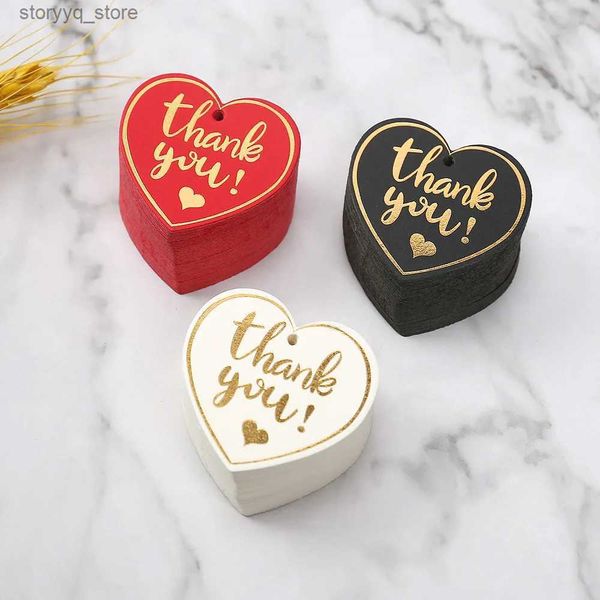 Etiquetas Tags 100pcs em forma de coração Obrigado Tags Vermelho Branco Preto Cartões de Papel Etiquetas Sacos de Presente Pendurar Tag Casamento Aniversário Xmas Party Supplies Q240217