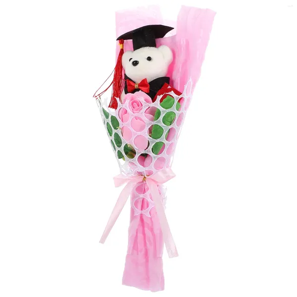 Flores decorativas urso buquê ornamento chique graduação presente estatueta graduados acessórios presentes banquete com o