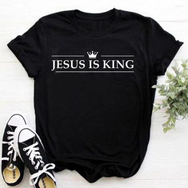 Mulheres Camisetas 2024 Jesus é Rei Carta Imprimir Mulheres T-shirt Cristã Fé Esperança Amor Harajuku Religião O-pescoço Tops Tees Streetwears