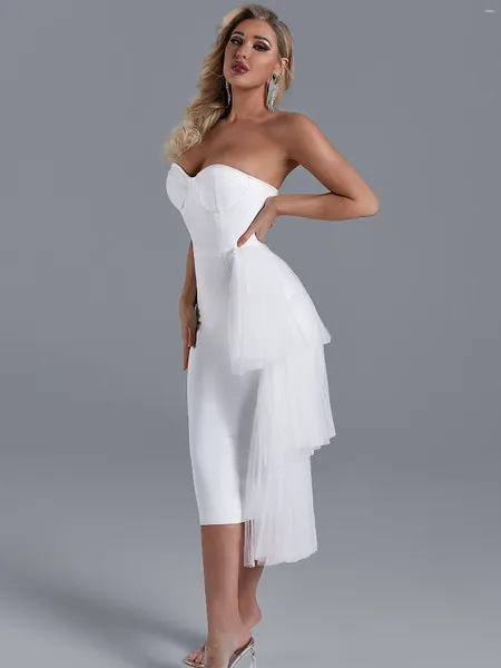 Повседневные платья BEAUKEY, белое романтическое марлевое бандажное платье без бретелек 2024 для женщин, кружевное свадебное облегающее платье миди с разрезом сзади, элегантное платье XL
