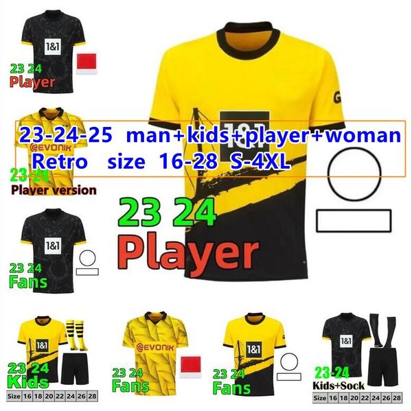 REUS maglie da calcio 23 24 HAZARD HALLER 2023 2024 maglia da calcio BELLINGHAM BRANDT DORTMUND YEYNA uomo bambini kit speciale tutto nero FANS PLAYER VERSION