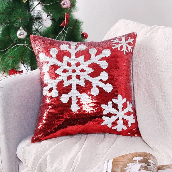 Kissen Glitzer Pailletten Bezug Weihnachtsdekoration Elch Schneeflocke Rot Weihnachten für Wohnzimmer Sofa Überwurf Hülle