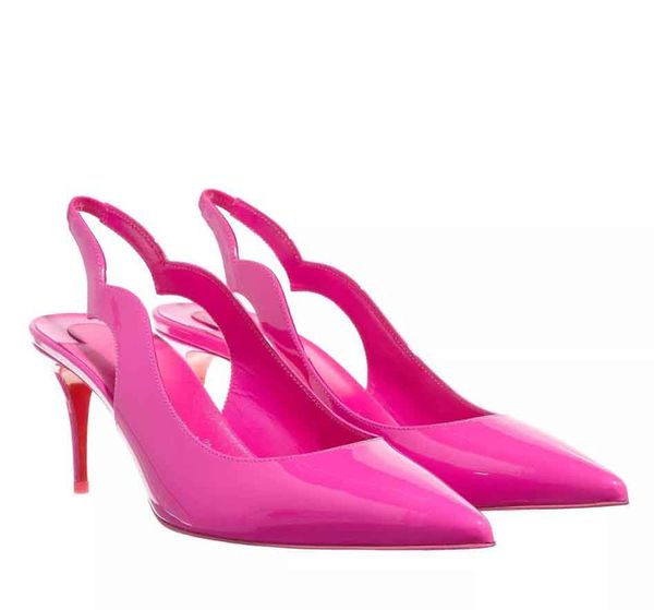 Paris sapatos vermelhos Mulher sandália de salto alto Hot Chick Sling 70mm Bombas preto couro envernizado apontou toe verão sapatos legais vestido de casamento com caixa