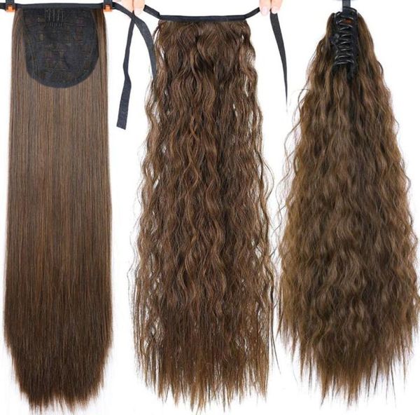 22quot longo afro encaracolado cordão rabo de cavalo sintético peruca rabo de cavalo pedaço de cabelo para mulheres falso coque clipe na extensão do cabelo 822499914985