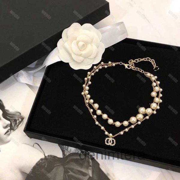 Colar de luxo designer para mulheres colares de pérolas senhoras designers jóias carta pingente c correntes de ouro pulseira de casamento anel de orelha bijoux x0jn