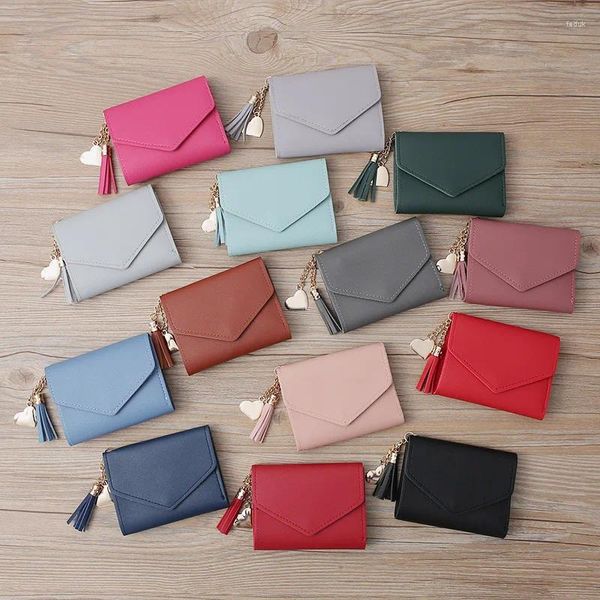 Brieftaschen Frauen Brieftasche Kurze Geldbörse Kartenhalter Handtasche Damen Kleine Weibliche Haspe Mini Clutch Mädchen Quaste Geld Tasche