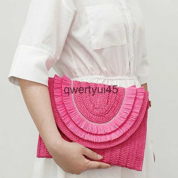 Totes Lafite Grass Coloured Paper Bag New Woven andbag Envelope Trendy Soulder Women Straw CrossbodyH24217