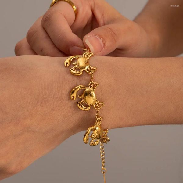 CHARM BRACELETS Minar Sevimli Güzel Metalik Yengeç Kadınlar için 18K Altın PVD Kaplama Paslanmaz Çelik Bilezik Deyrildi