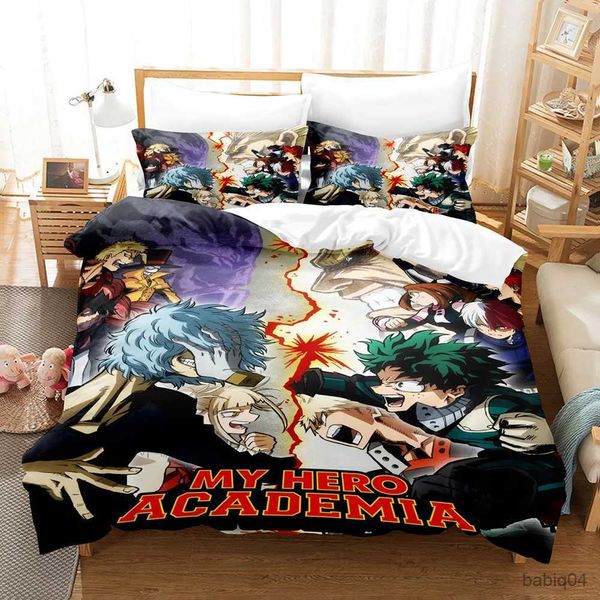 Conjuntos de cama Novo My Hero Academia Conjunto de cama Japão Anime Roupa de cama macia Single Double Queen Twin Full Size Capa de edredão Adolescentes Meninos Roupa de cama