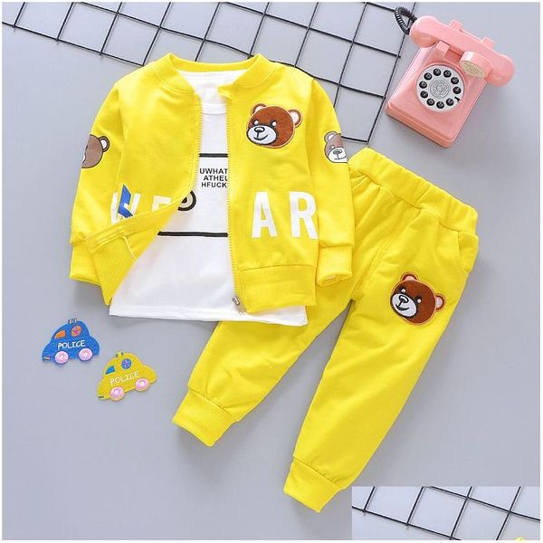 Kleidung Sets 3 stücke Kinder Bär Kleidung Baby Jungen Herbst Winter Langarm Trainingsanzüge Rollkragen Outfit Für 1 2 3 4 jahr Drop Del Dhvhw